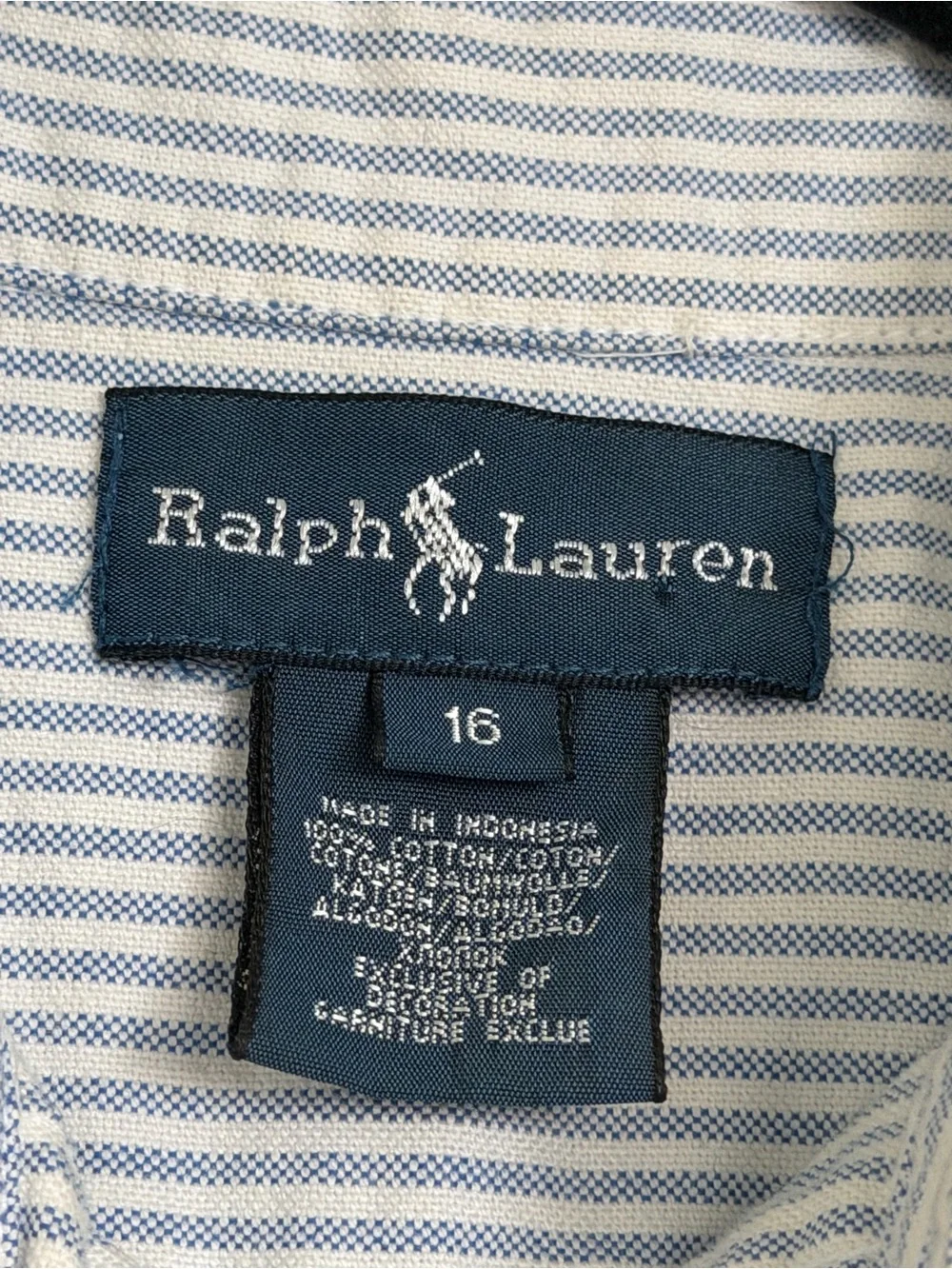 Ralph Lauren Boys Striped Cotton Oxford Button-Down Shirt - Size 16 / L